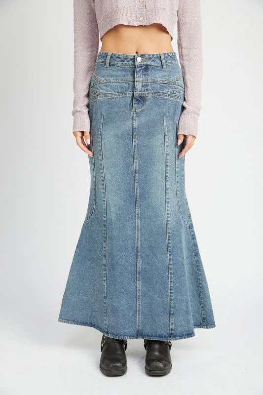 Contemporary Dresses for Fashion -FLUTED DENIM MAXI SKIRT