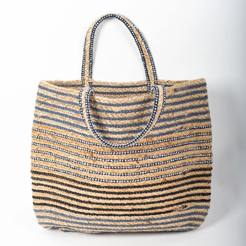 Handle bags with sleek hardware for sophistication -Striped With Handles Jute Tote Bag