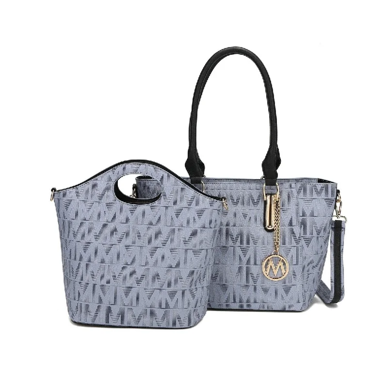 Handle bags with wide openings for access -Mkfcollection Casey Signature Tote Bag And Set Vegan Leather Designer Handbag