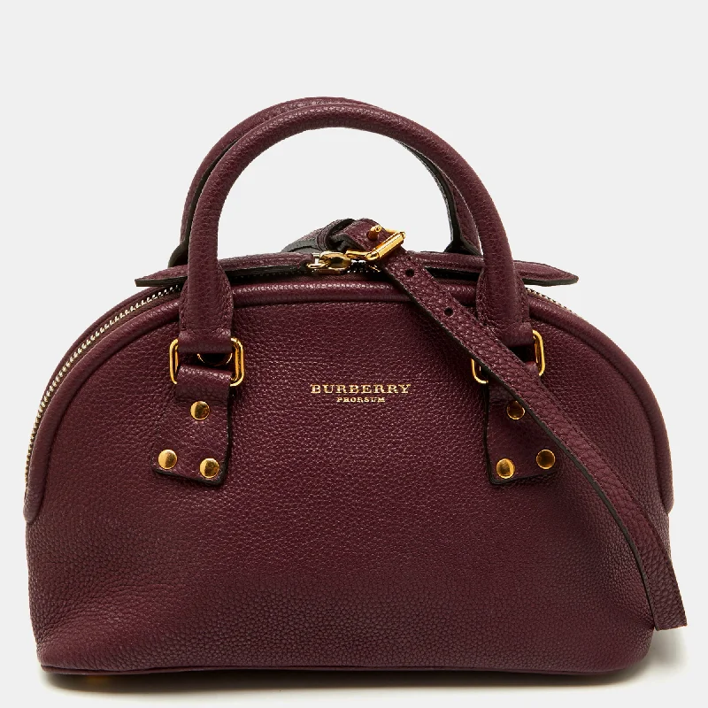 Designer handle bags with luxury logo detailing -Burberry Plum Purple Leather Orchard Zip Satchel