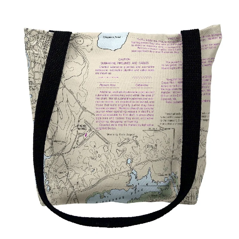 Handle bags with wide openings for access -Block Island Sound - Westerly State Airport, RI Nautical Map Medium Tote Bag 16x16 - 16 inches x 16 inches