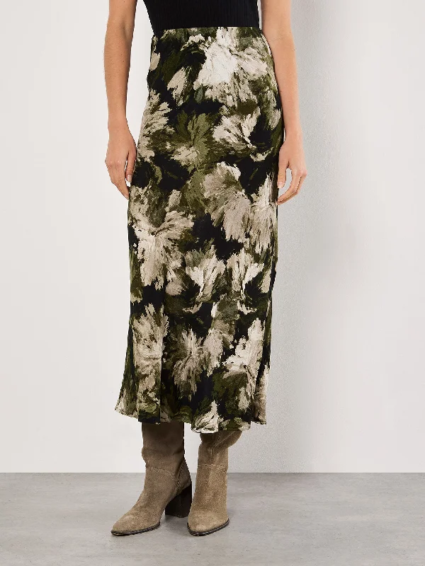 Elastic Dresses for Fit -Painterly Floral Slip Maxi Skirt