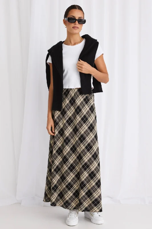 Resort Dresses for Vacation -Breathe Black Check Bias Maxi Skirt