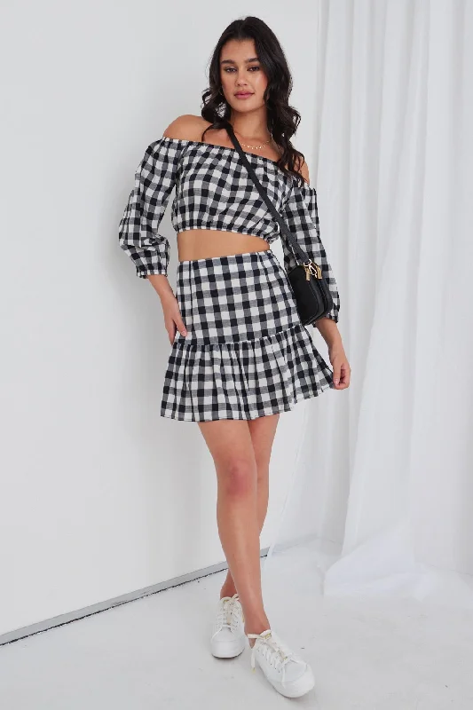 Modern Dresses for Trendy -Flicker Black Gingham Tiered Mini Skirt