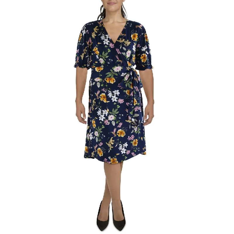 Capri Dresses for Playful -Kiyonna Womens Plus Floral Knee-Length Wrap Dress