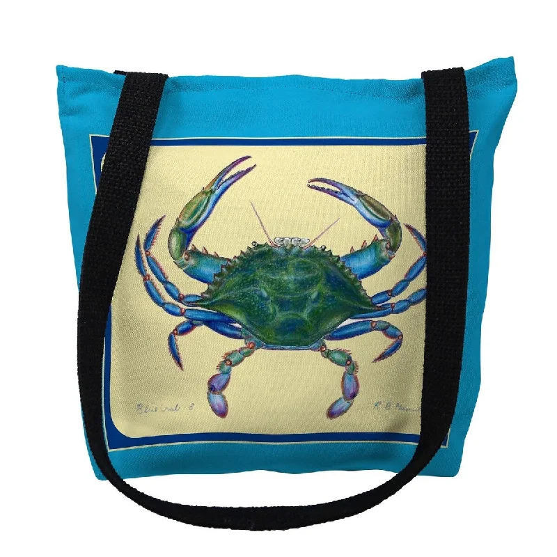 Handle bags with retro logos for charm -Female Blue Crab Border Small Tote Bag 13x13