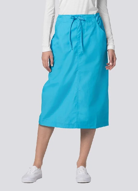 High-waisted skirts with button front detail -Mid-Calf Length Drawstring Skirt by Adar 6-24 /  TURQUOISE