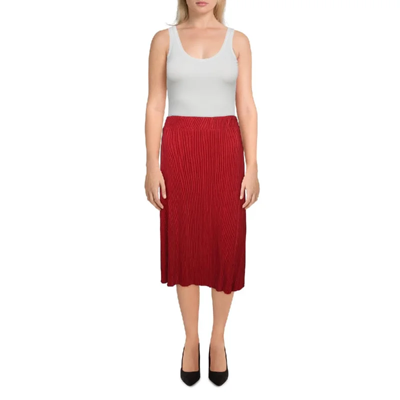 Brown Dresses for Earthy -Cyrus Womens Midi Stretch Pleated Skirt