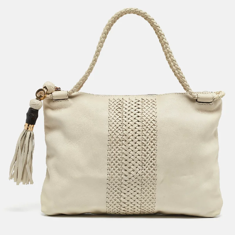 Handle bags with perforated details for style -Gucci Off White Leather Medium Handmade Shoulder Bag