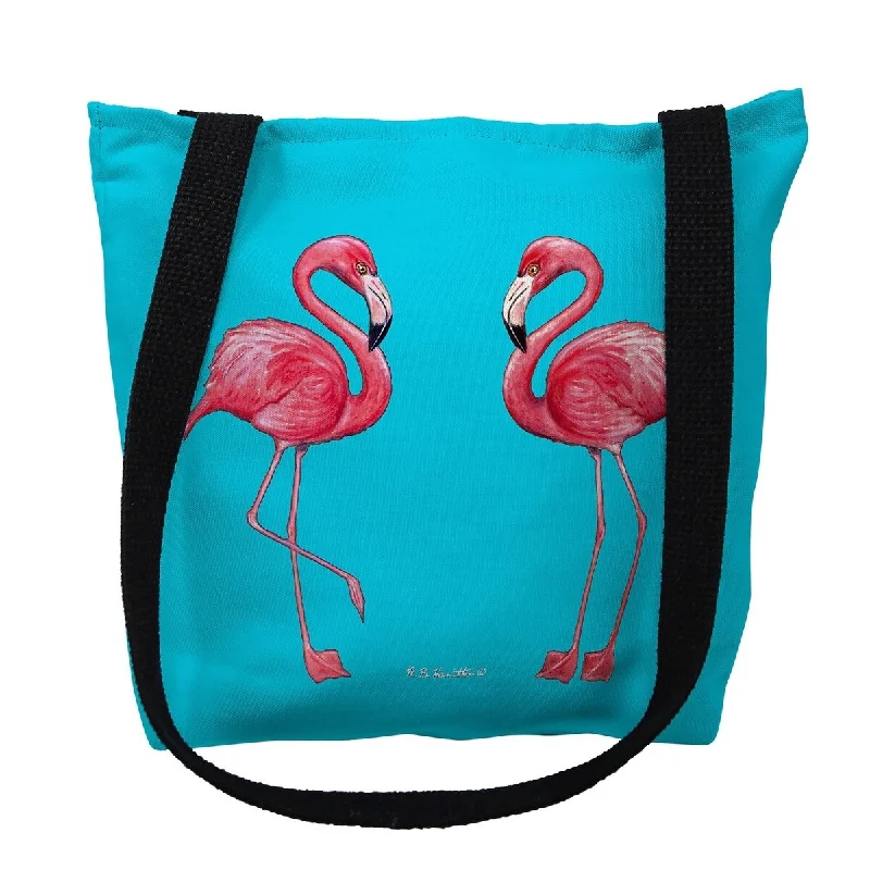 Handle bags with sturdy canvas for longevity -Flamingos on Turquoise Small Tote Bag 13x13