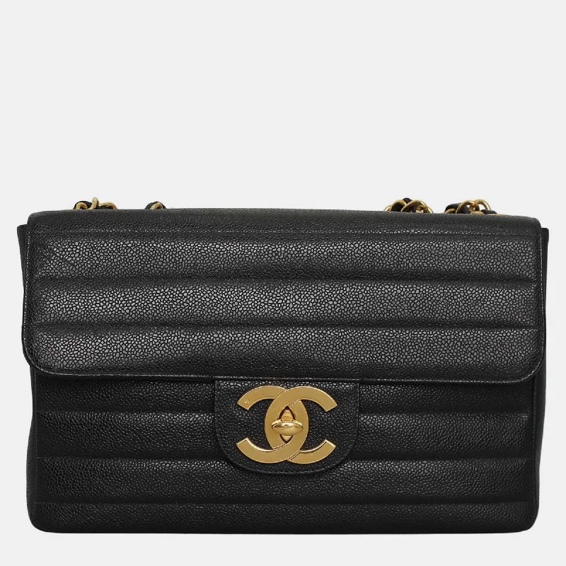 Handle bags with padded interiors for laptops -Chanel Vintage Caviar Jumbo Flap Bag