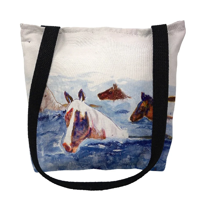 Foldable handle bags for easy storage convenience -Chincoteague Ponies Small Tote Bag 13x13