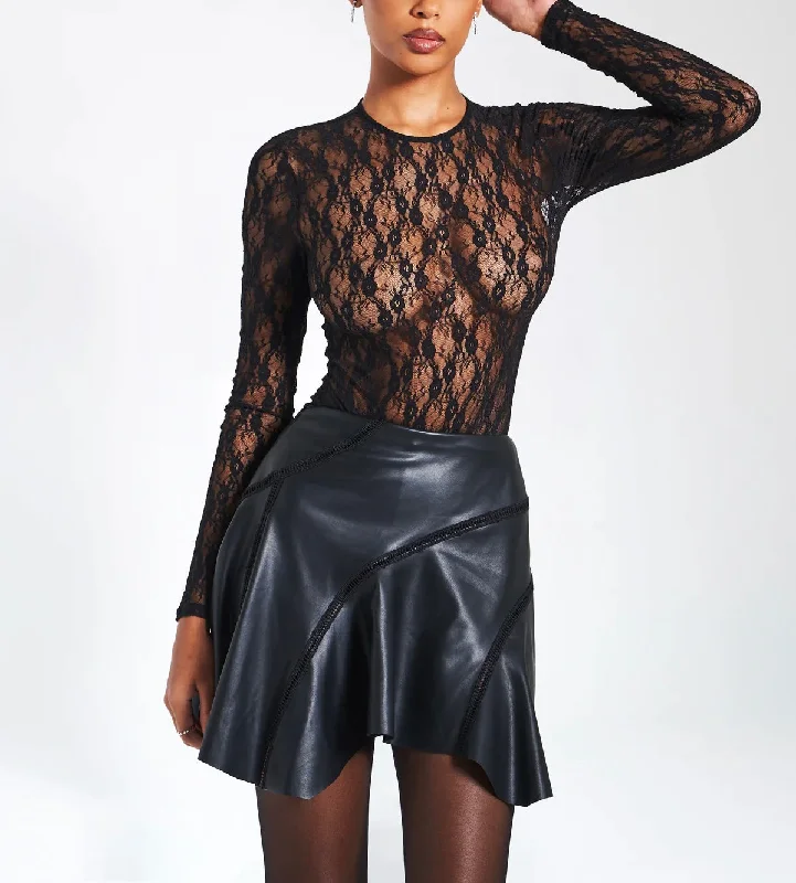 Cotton Dresses for Comfort -MARIAH BLACK VEGAN LEATHER MINI SKIRT