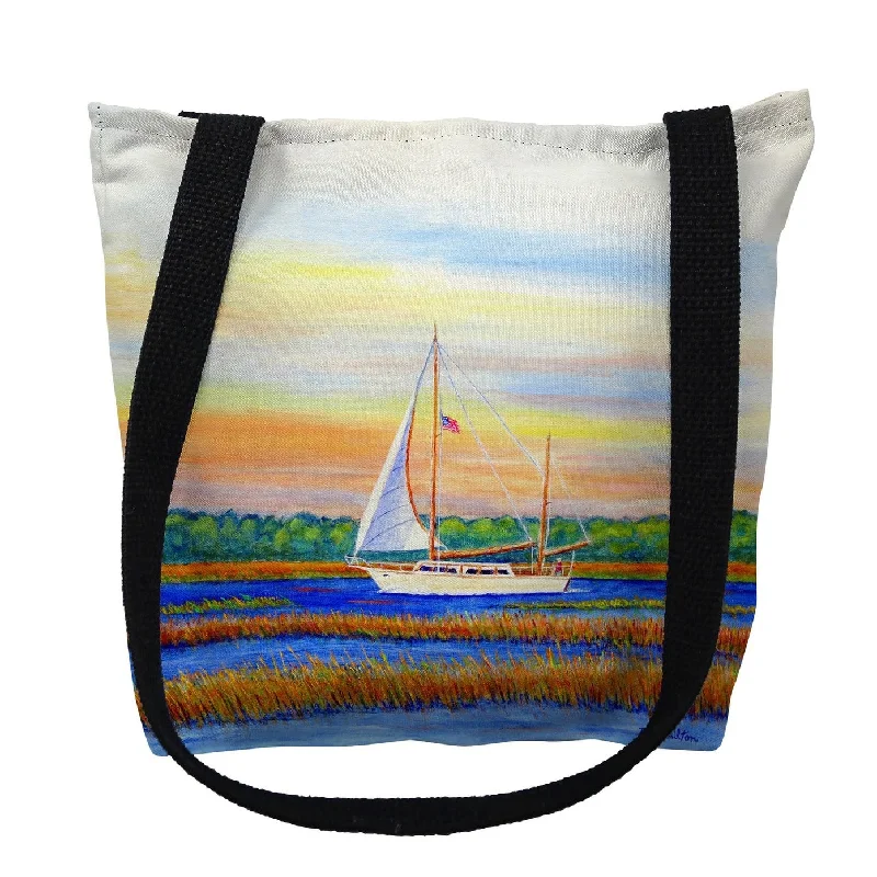 Handle bags with subtle embroidery for detail -Marsh Sailing Small Tote Bag 13x13