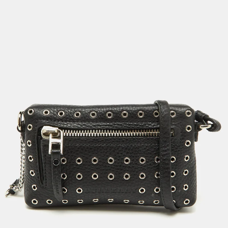 Handle bags with holiday themes for festivities -Burberry Black Leather Eyelet Crossbody Bag