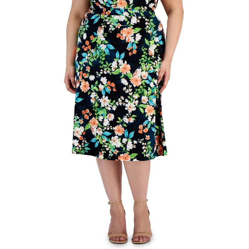 A-line mini skirts for fun flirty looks -Kasper Womens Plus Knee Length Floral Print A-Line Skirt