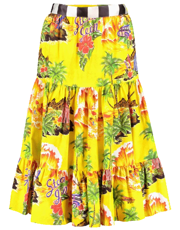 Lightweight cotton skirts for summer ease -Tropical Print Tiered Skirt