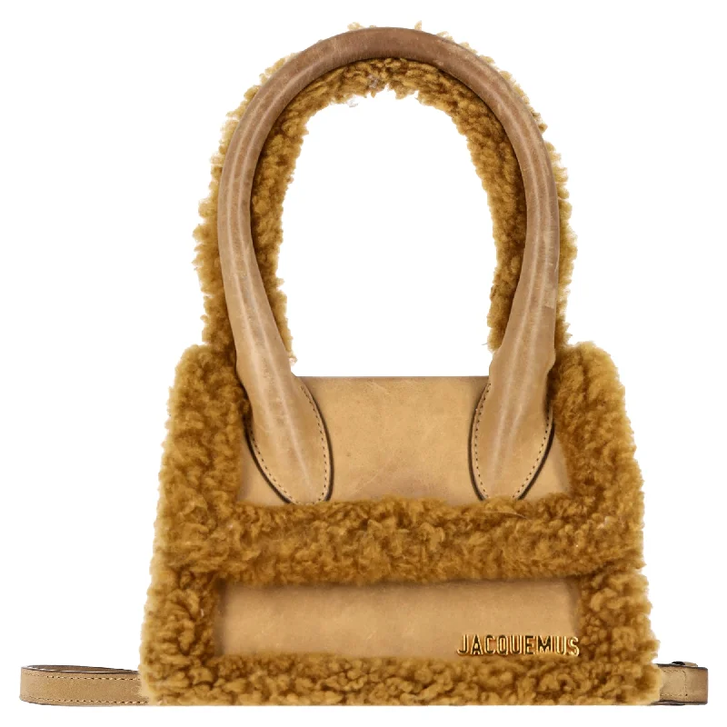 Handle bags with rustic leather for charm -Jacquemus Shearling Le Chiquito Mini Bag in Brown Suede