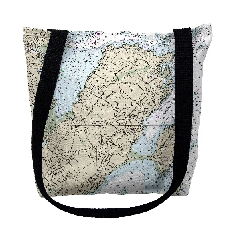 Handle bags with striped canvas for beach -Marblehead, MA Nautical Map Medium Tote Bag 16x16 - 16 inches x 16 inches