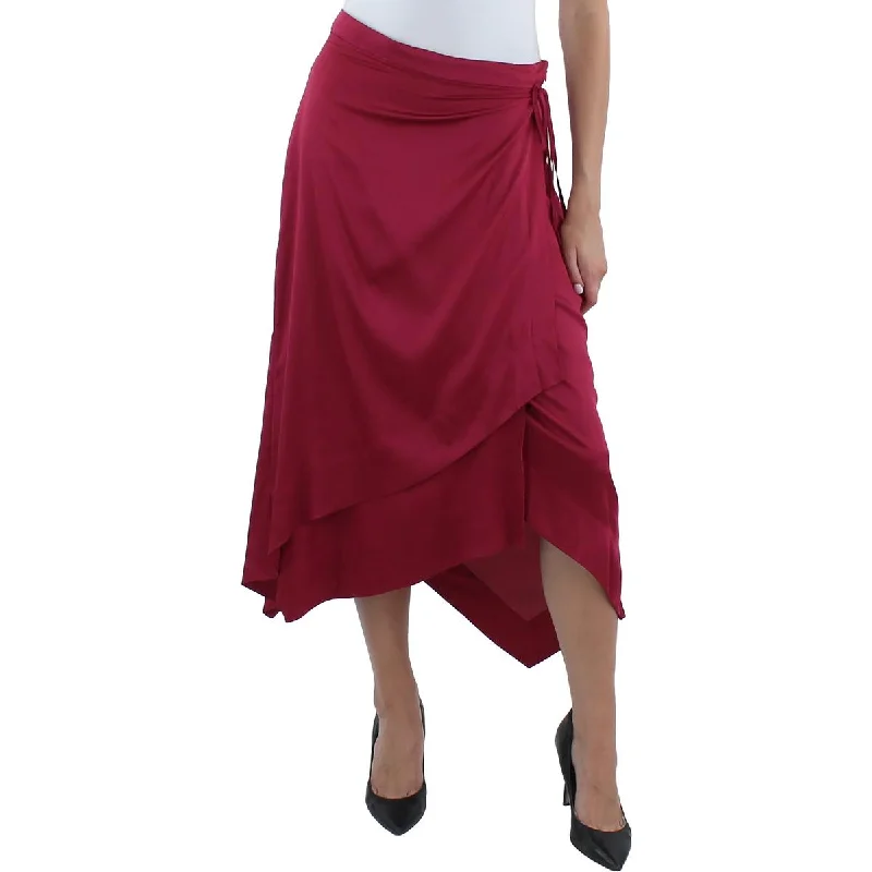 Affordable skirts with basic solid colors -Donna Karan Womens Satin Handkerchief Hem Wrap Skirt