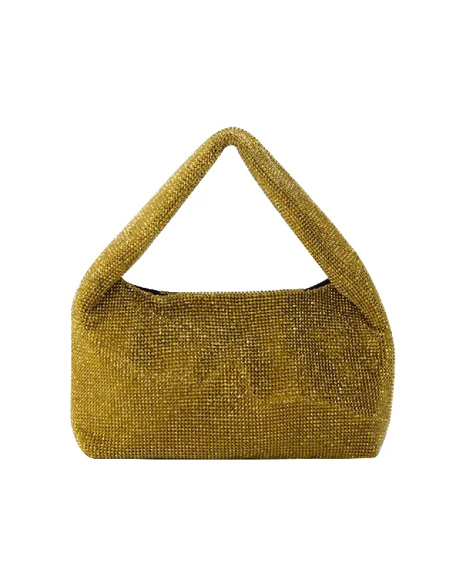 Handle bags with neutral tones for versatility -Mini Crystal Armpit Bag - Kara - Mesh - Gold