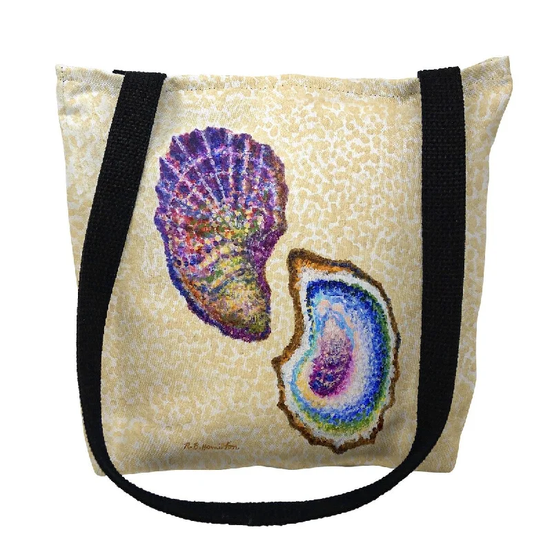 Handle bags with metallic finishes for shine -Two Oysters Small Tote Bag 13x13