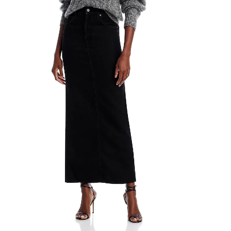 Flowy chiffon skirts for romantic summer days -Mother Womens   Mid Rise Long Denim Skirt