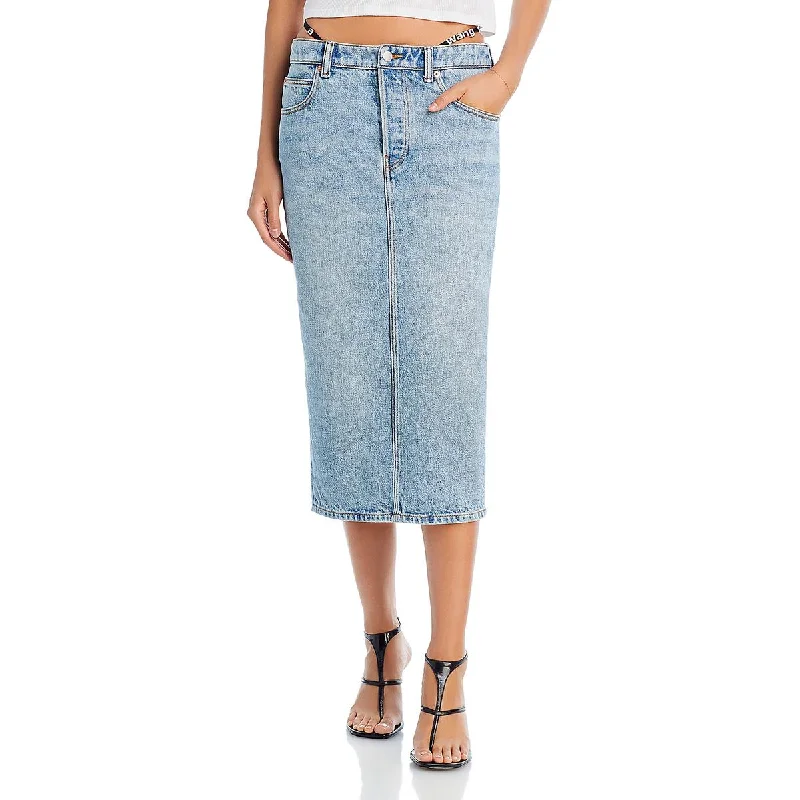 Solid Color Dresses for Simple -Alexander Wang Womens Embellished Thong-Style Straps Denim Skirt