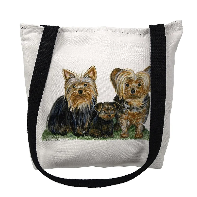 Handle bags with playful pom-poms for charm -Yorkies Small Tote Bag 13x13