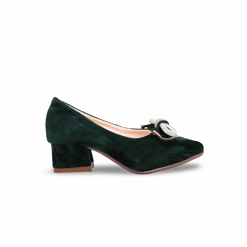 Ladies shoes featuring chenille textures are plush -Girls Green Formal Pumps KD2292