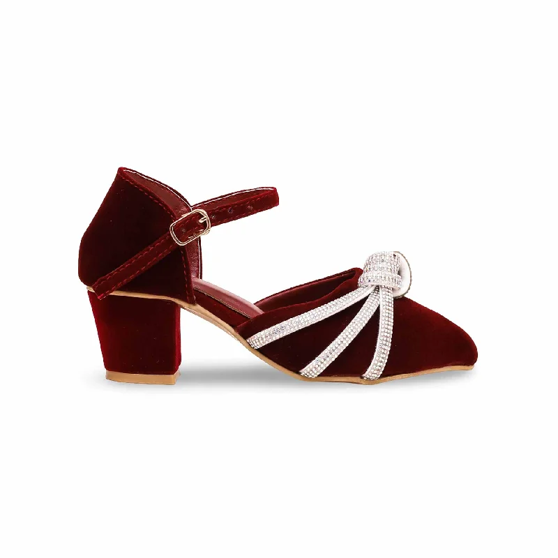 Ladies shoes with quirky heels add fun -Girls Maroon Fancy Pumps KD0970