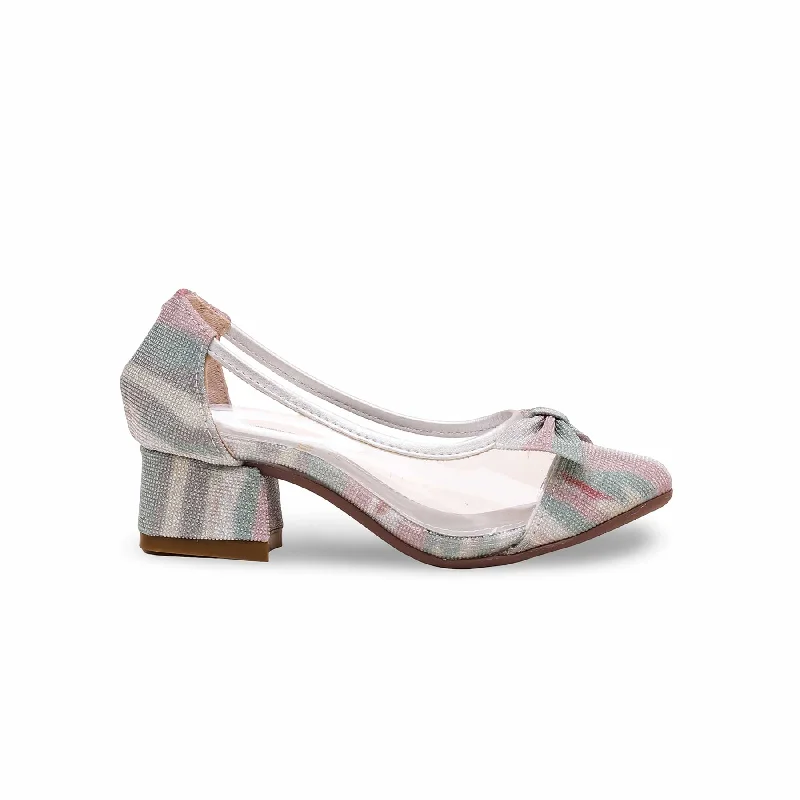 Ladies shoes featuring quilted textures add depth -Girls Silver Fancy Pumps KD2412