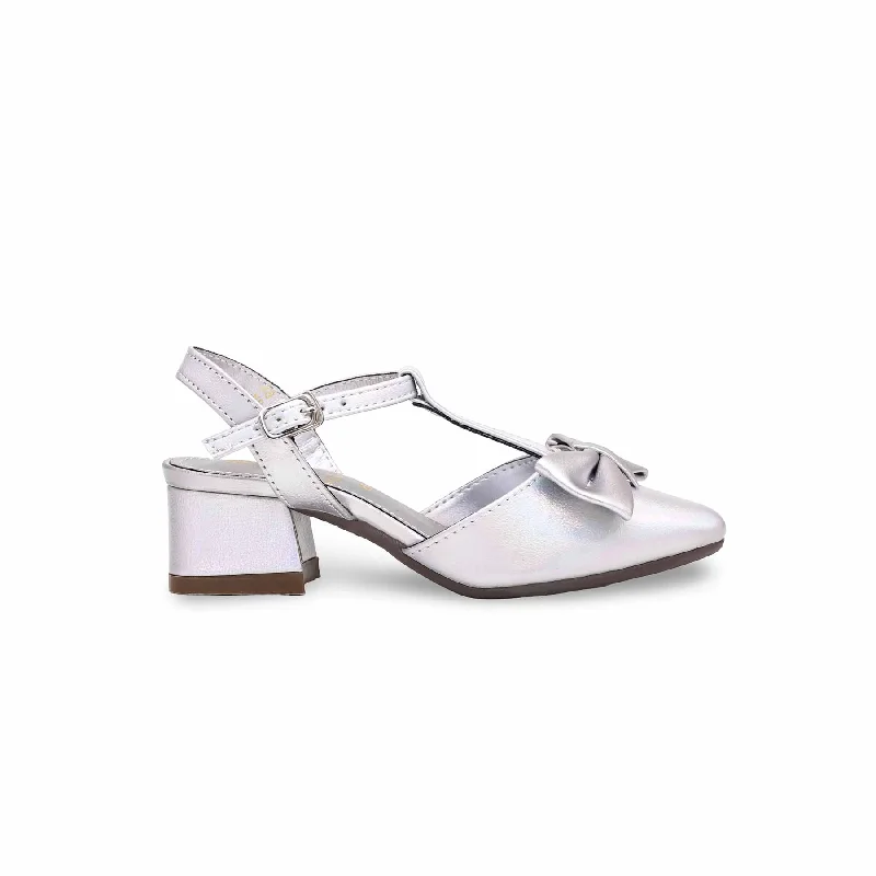 Ladies shoes with comfy wedges lift gently -Girls Silver Formal Pumps KD2294