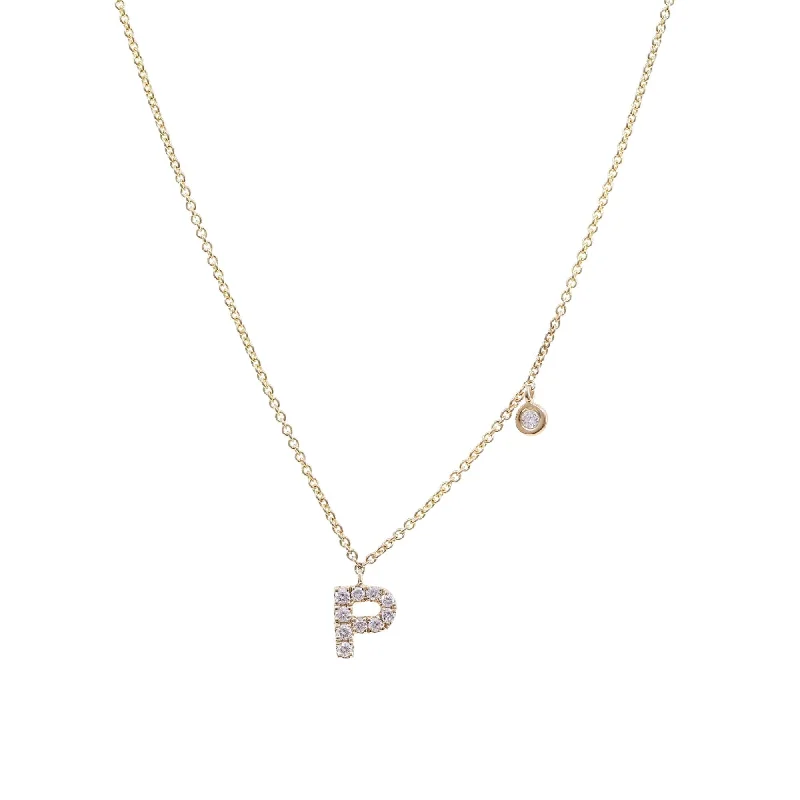 Elegant necklaces and pendants with infinity symbols for timeless designs-ADJUSTABLE 16-INCH 14K YELLOW GOLD PAVE DIAMOND LETTER P NECKLACE