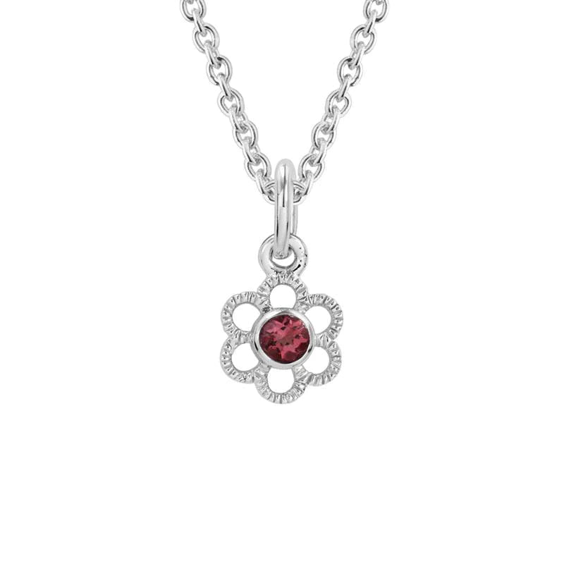 Unique necklaces and pendants with artistic shapes for a creative, one-of-a-kind design-STERLING SILVER 2.5MM GARNET FLOWER NECKLACE