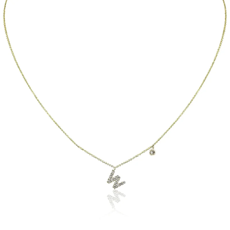 Beautiful necklaces and pendants with tree branch motifs for a nature-inspired design-ADJUSTABLE 14-16-INCH 14K YELLOW GOLD PAVE DIAMOND LETTER W NECKLACE