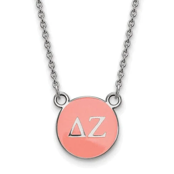 Elegant necklaces and pendants with gold chains for a chic, timeless appearance-Sterling Silver Pitt Greek Delta Zeta Pink Enamel Disc Necklace