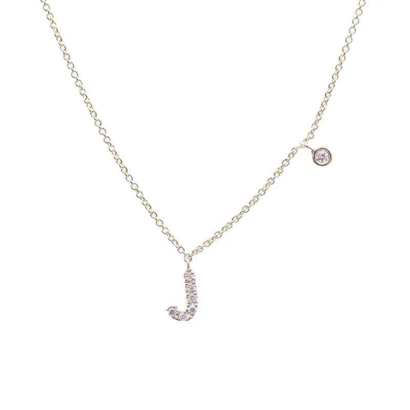 Necklaces and pendants with zodiac constellation designs for an astrological touch-14-16 INCH 14K YELLOW GOLD PAVE DIAMOND LETTER J NECKLACE 0.05CTW