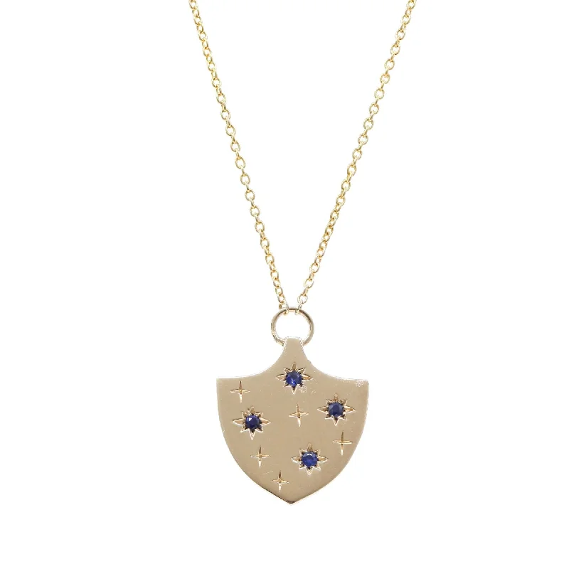 Elegant necklaces and pendants with infinity symbols for timeless designs-14K YELLOW GOLD PITT SAPPHIRE SHIELD NECKLACE