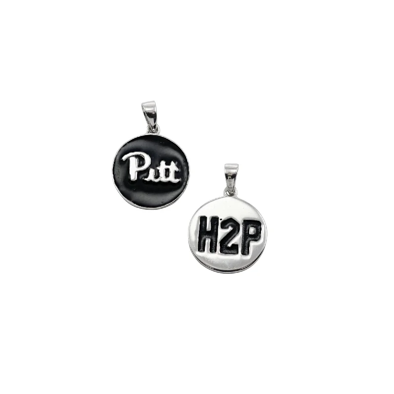 Best necklaces and pendants with intricate filigree for vintage-inspired elegance-Sterling Silver Pitt and H2P 25MM Black Enamel Charm