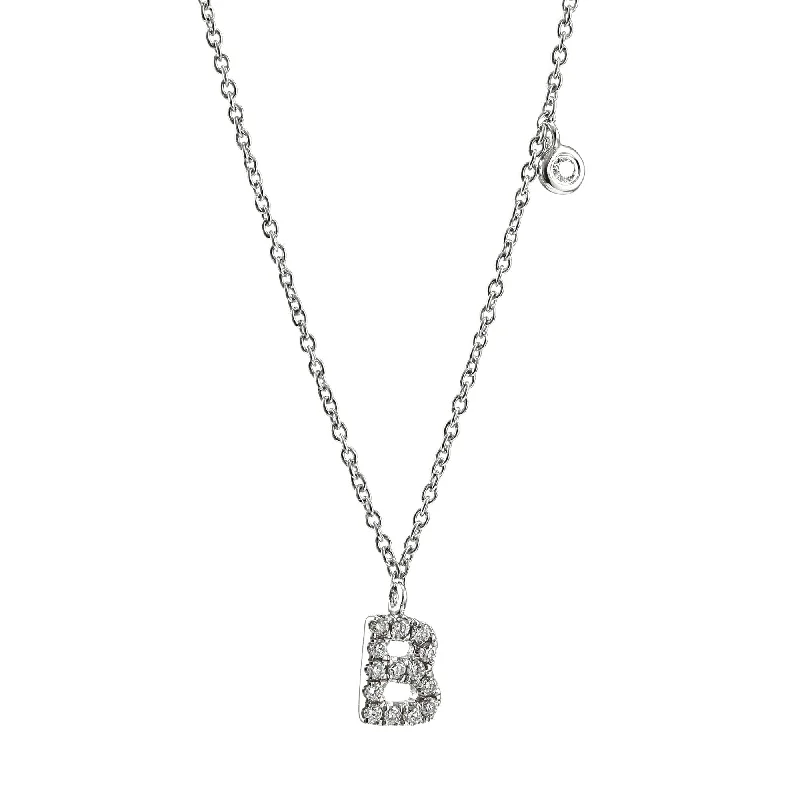 Beautiful necklaces and pendants with tree branch motifs for a nature-inspired design-ADJUSTABLE 14-16-INCH 14K WHITE GOLD PAVE DIAMOND LETTER B NECKLACE