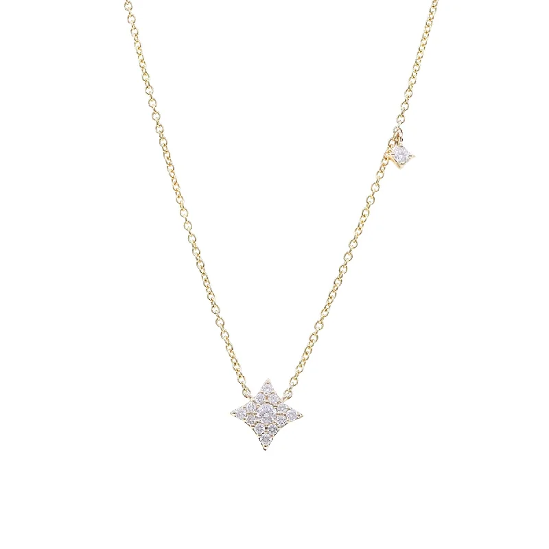 Beautiful necklaces and pendants with layered chains for a fashionable, chic look-14K YELLOW GOLD PAVE STAR CABLE CHAIN NECKLACE 0.23CTW