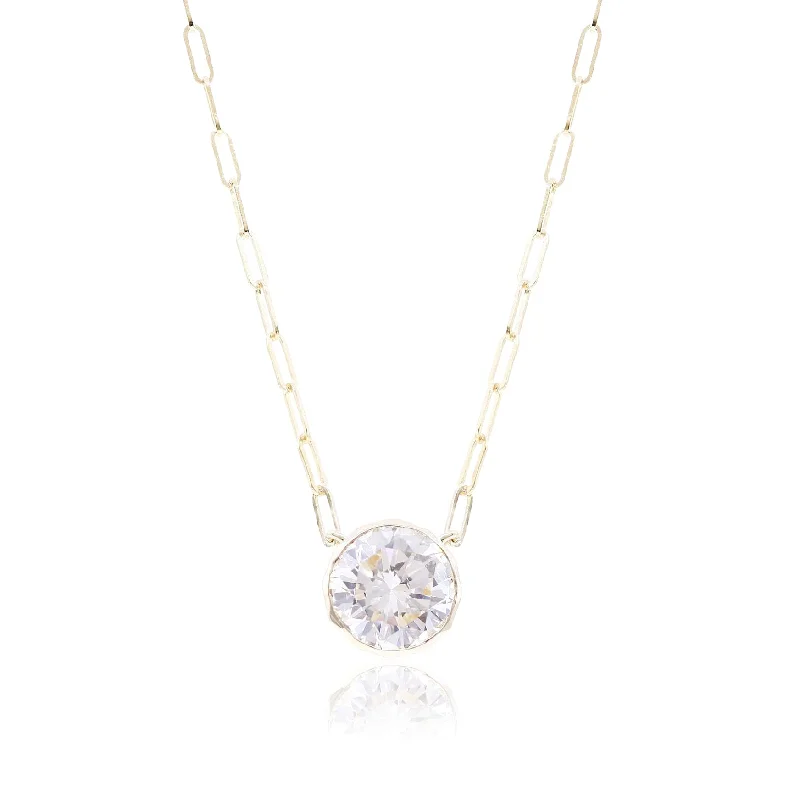 Stunning necklaces and pendants with chakra stones for healing and balance-14K YELLOW GOLD 2.34CT BEZEL-SET DIAMOND SOLITAIRE NECKLACE ON A PAPERCLIP CHAIN