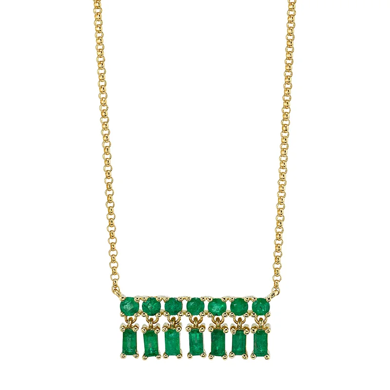 Simple necklaces and pendants with tiny charms for a delicate and casual vibe-Extra Small Emerald Bar Dangle Necklace - Yellow Gold