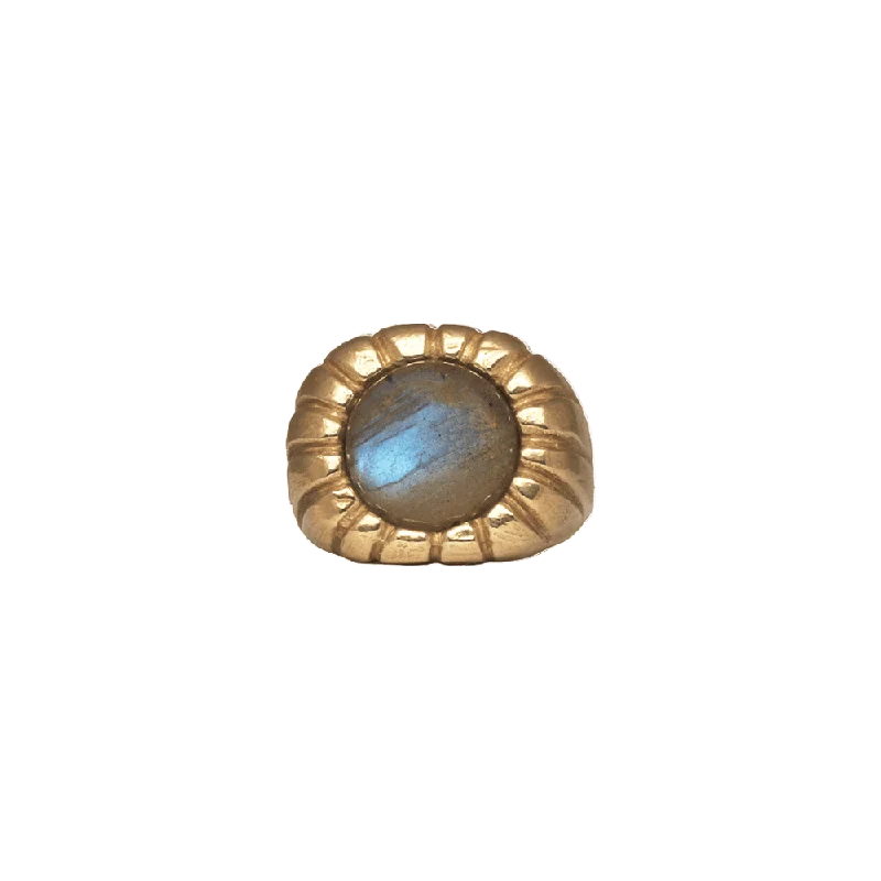 Unique necklaces and pendants with engraved messages for a sentimental gift-Brass Morella Ring with Labradorite