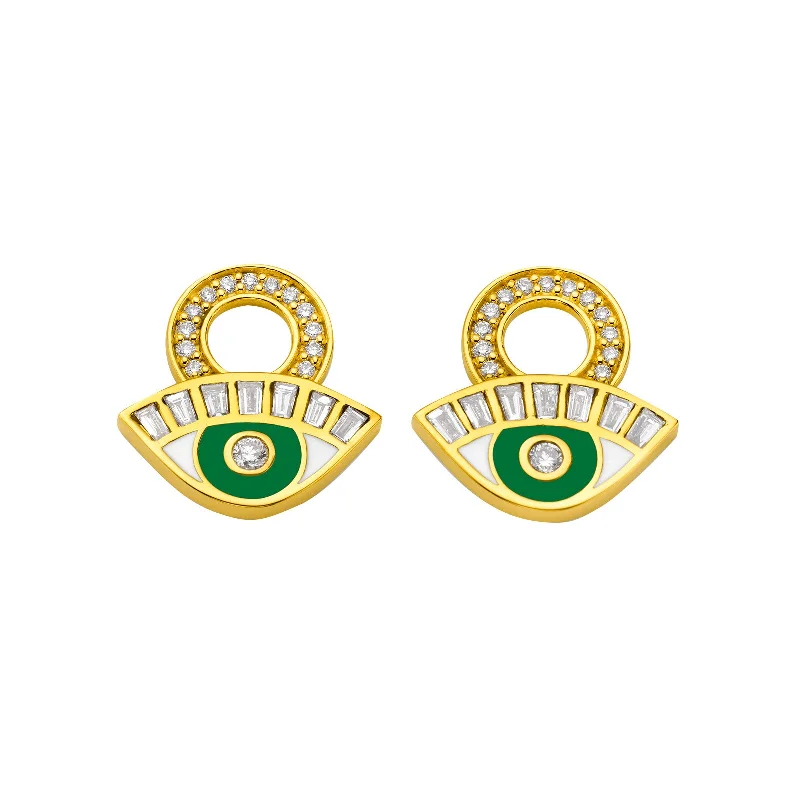 Best necklaces and pendants with intricate beadwork for a bohemian-inspired look-Evil Eye Diamond Hoop Charms - Green Enamel