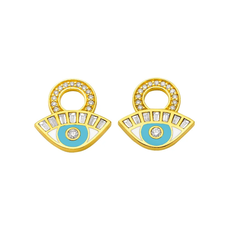 Stunning necklaces and pendants with turquoise and gold for a vibrant, earthy look-Evil Eye Diamond Hoop Charms - Sky Blue Enamel