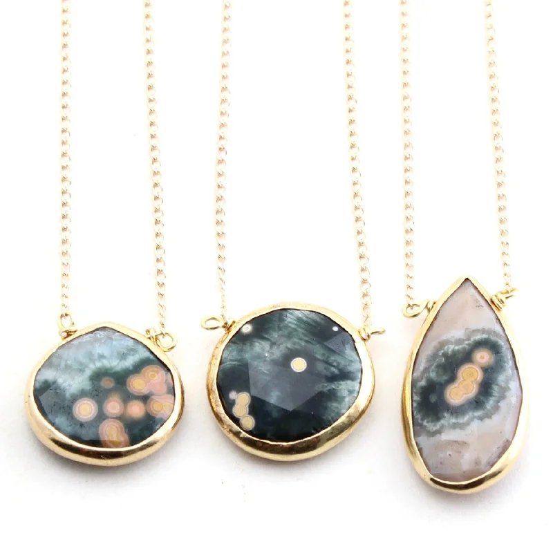 Stunning necklaces and pendants with aquamarine stones for a serene effect-Ocean Jasper Necklace - Bezel