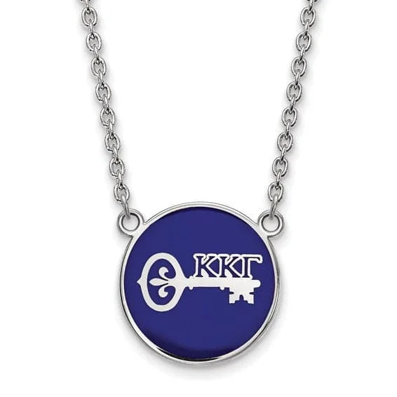 Best necklaces and pendants with heart-shaped designs for a romantic look-Sterling Silver Pitt Greek Kappa Kappa Gamma Blue Enamel Disc Necklace