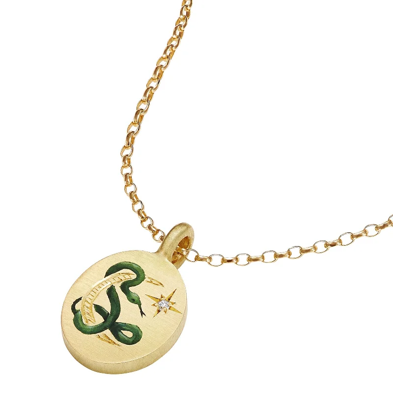 Beautiful necklaces and pendants with moon and star charms for a dreamy effect-Enamel Snake and Moon Pendant Necklace